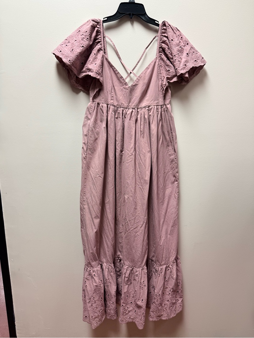 Girls' Dusty Rose Eyelet Sleeve Maxi Dress